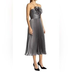Zac Posen Charcoal Pleated Midi Dress